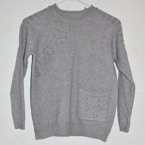 Cozy mock lace-up pocket raglan comfy sweater long sleeve crew neck grey gray